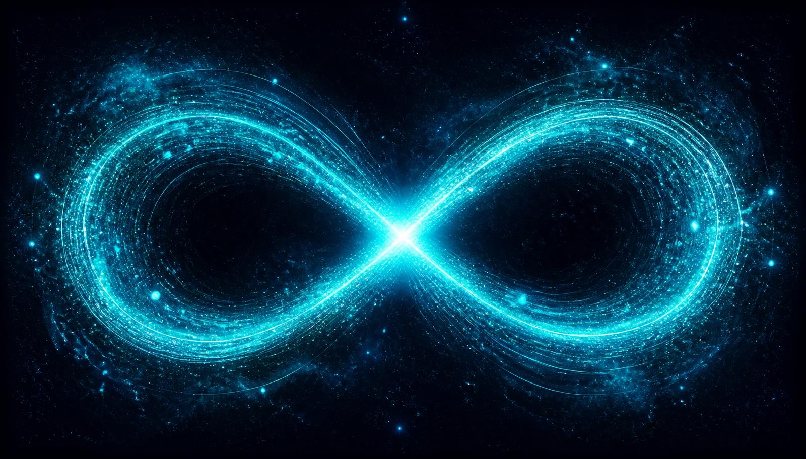 Turquoise infinity loop formed from orbital light trails